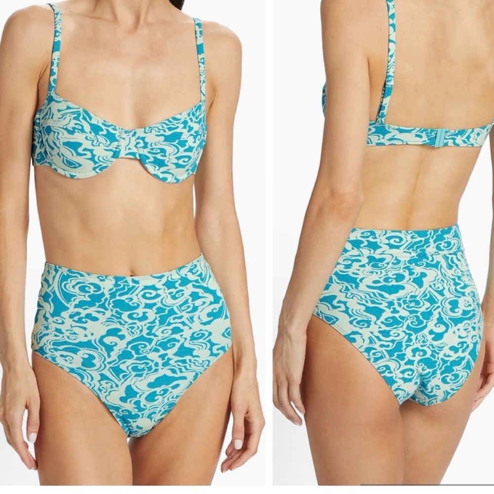 ALC DYLAN Blue and Cream swirl high waisted panty Bikini bottoms XS NWT